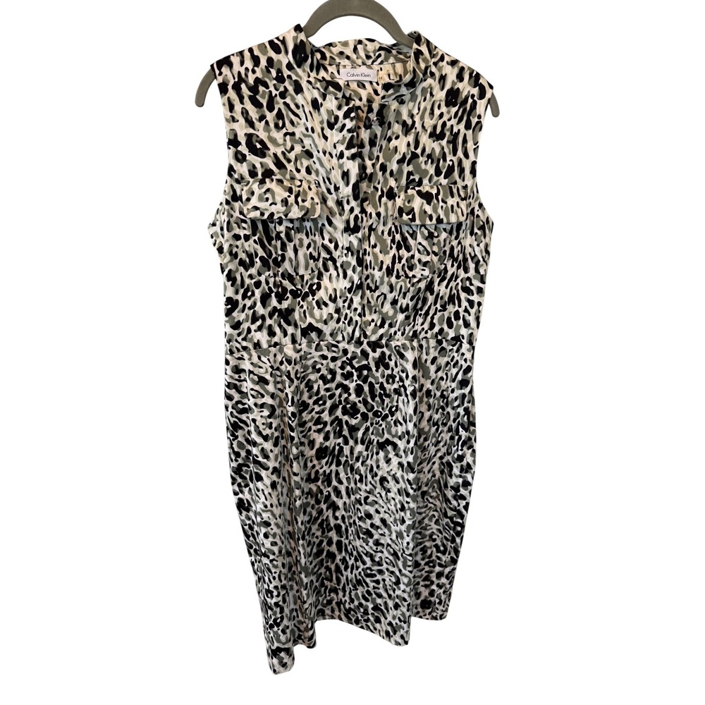Calvin Klein Womens Grey Leopard Print Sleeveless Sheath‎ Dress Size 12 career
